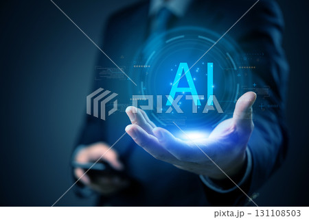 Artificial intelligence innovation with futuristic technology showing AI system, machine learning, and smart data network for digital business transformation. 131108503