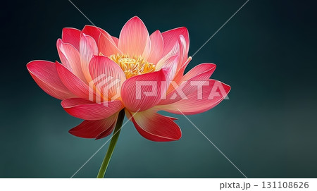 Beautiful Pink Lotus Flower Blooming Gracefully on a Serene Deep Green Background Capturing Nature's Elegance 131108626