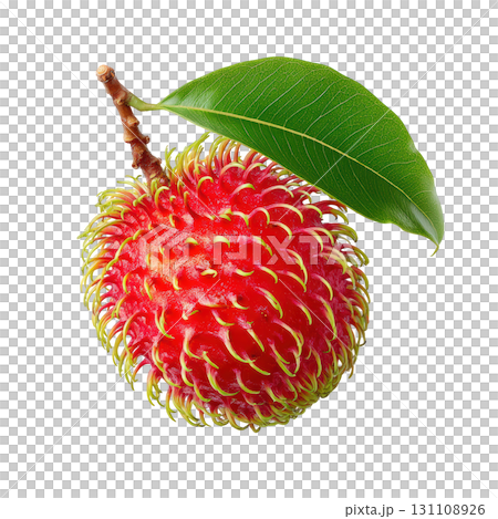 Fresh and Juicy Rambutan Fruit with Leaf Isolated on White Background for Culinary and Tropical Themes Fresh and Juicy Rambutan Fruit with Leaf Isolated on White Background for Culinary and Tropical Themes 131108926