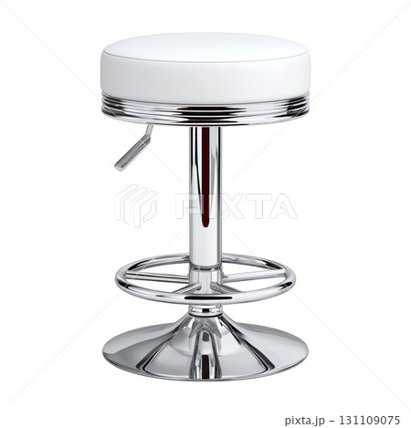 Modern Adjustable Chrome Bar Stool with White Cushion and Circular Base for Stylish Interiors 131109075