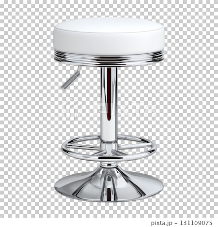 Modern Adjustable Chrome Bar Stool with White Cushion and Circular Base for Stylish Interiors 131109075