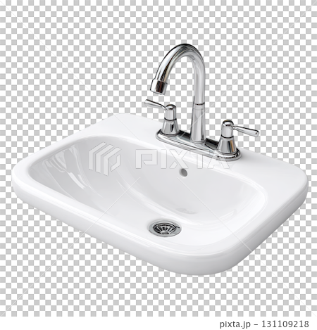 Modern White Bathroom Sink with Polished Chrome Faucet and Elegant Design for Home Renovation Projects 131109218