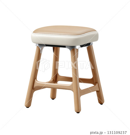 Modern Minimalist Wooden Stool with Cream Cushion and Sleek Design for Contemporary Interiors and Decor 131109237