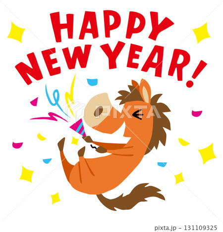 手描きのゆるい午年キャラクター(年賀、干支、Happy New Year) 手描きのゆるい午年キャラクター(年賀、干支、Happy New Year) 131109325