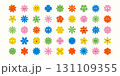 Fun set of stylized floral faces in flat cartoon style. Features silly, calm, furious, and amazed expressions. A bold, colorful mix of playful character and petal design. 131109355