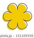 Yellow daisy illustration outlined in sketchy black strokes. Bright, simple, and fresh with artistic flair. 131109356