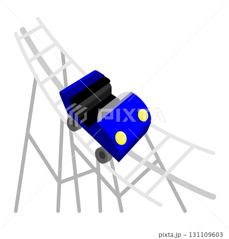 Isometric cartoon 3D car rushing along the roller coaster rails. Vector concept isolated on white background 131109603
