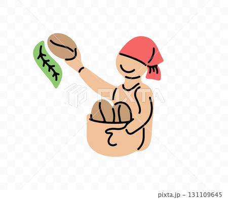 Woman picking coffee beans from coffee tree, graphic design Woman picking coffee beans from coffee tree, graphic design 131109645
