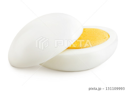 Boiled chicken egg isolated on white background. 131109993