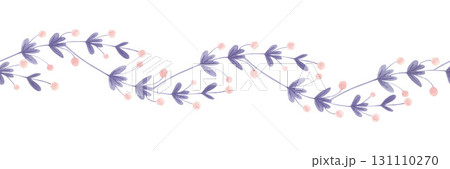 Watercolor seamless floral border with pink berries and purple leaves.  131110270