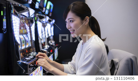 パチスロにハマる若い女性 131110406