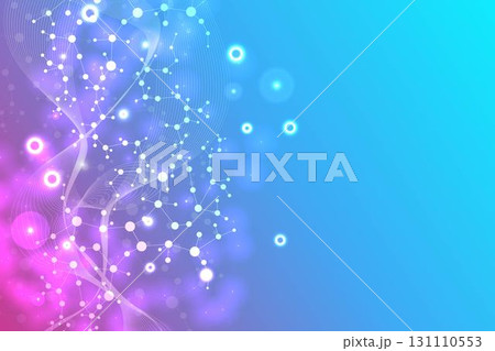Modern abstract molecules structure for science or medical background. DNA helix or atom visualization. Molecular wave flow abstract background, illustration 131110553