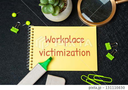 Workplace victimization concept. Experience of being targeted, harassed, or treated unfairly by colleagues or supervisors, leading to emotional distress and a hostile work environment. Notes and word 131110830