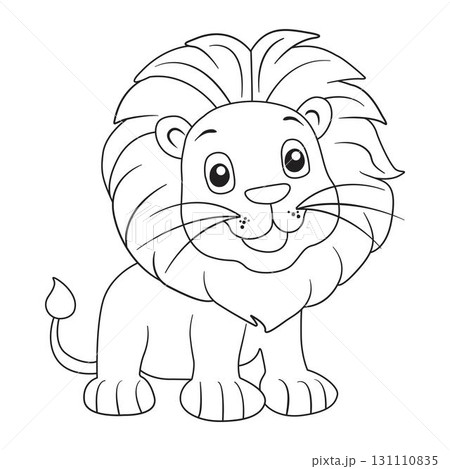 Cute cartoon lion line art outline drawing for coloring book 131110835