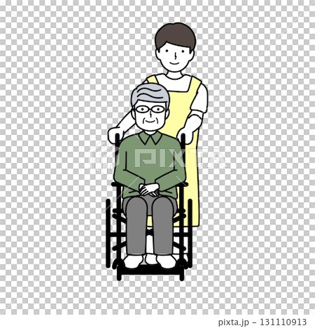 A caregiver assisting an elderly person in a wheelchair A caregiver assisting an elderly person in a wheelchair 131110913