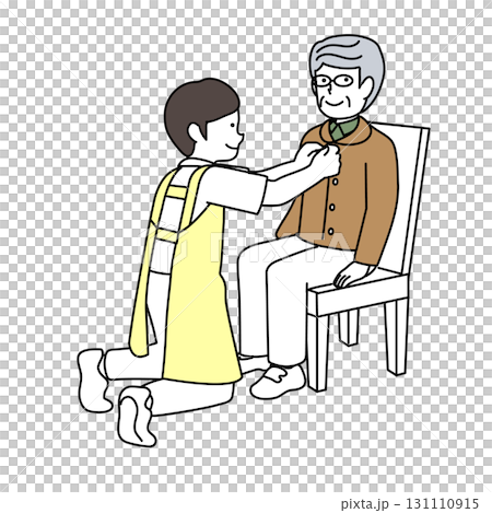 A caregiver assisting an elderly person with changing clothes A caregiver assisting an elderly person with changing clothes 131110915