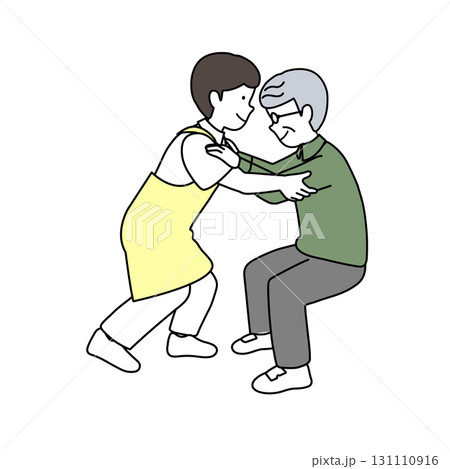 高齢者の立ち上がりを介助する介護士 131110916