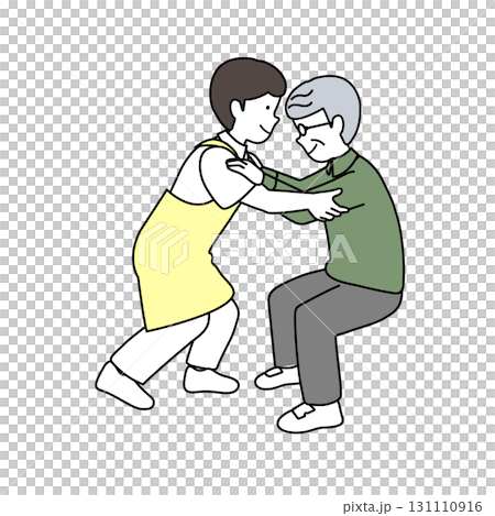 高齢者の立ち上がりを介助する介護士 131110916