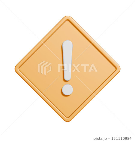 シンプルな黄色い菱形の注意マークの3Dアイコン 131110984