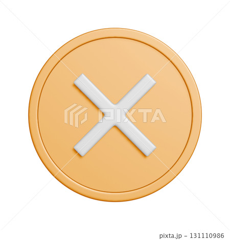 シンプルな黄色い丸のバツマークの3Dアイコン 131110986