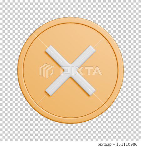 シンプルな黄色い丸のバツマークの3Dアイコン 131110986