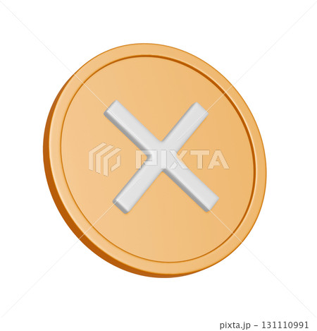 シンプルな黄色い丸のバツマークの3DCGアイコン シンプルな黄色い丸のバツマークの3DCGアイコン 131110991