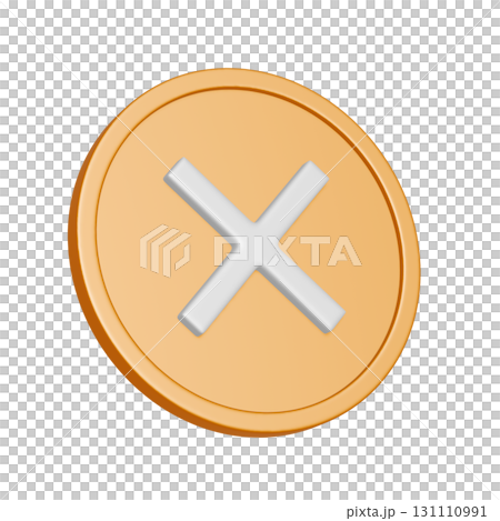 シンプルな黄色い丸のバツマークの3DCGアイコン シンプルな黄色い丸のバツマークの3DCGアイコン 131110991