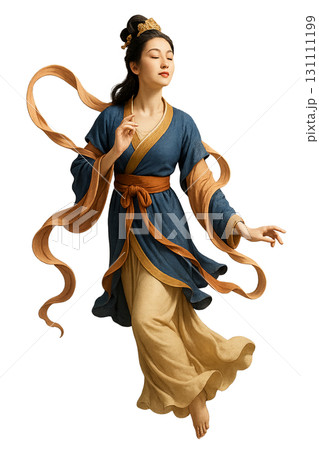 Mid autumn festival woman in traditional attire isolated on transparent background 131111199