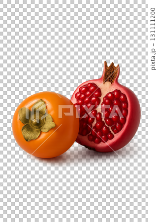 Mid autumn festival isolated persimmon and pomegranate on transparent background 131111200