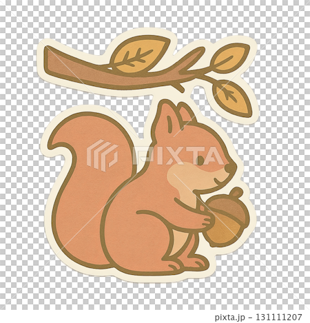 Animated illustration squirrel with acorn and branch illustration, autumn isolated png Animated illustration squirrel with acorn and branch illustration, autumn isolated png 131111207