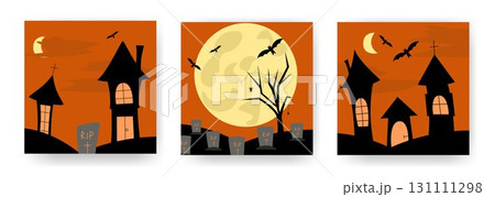 Set of cards with Halloween themed designs 131111298