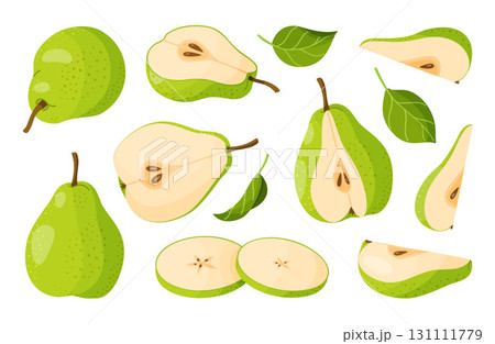 Pear illustrations set. Hand drawn food clipart, flat style 131111779