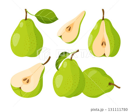 Pear illustrations set. Hand drawn food clipart, flat style 131111780