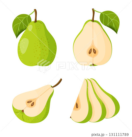 Pear illustrations set. Hand drawn food clipart, flat style 131111789