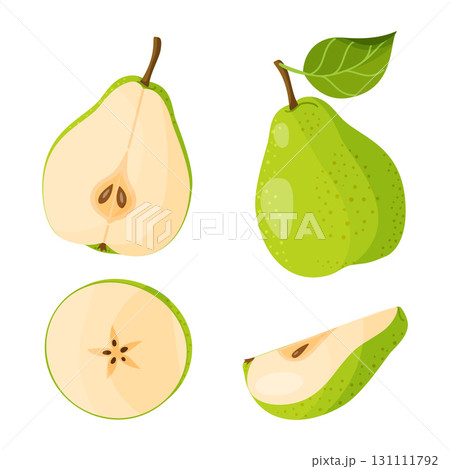 Pear illustrations set. Hand drawn food clipart, flat style 131111792