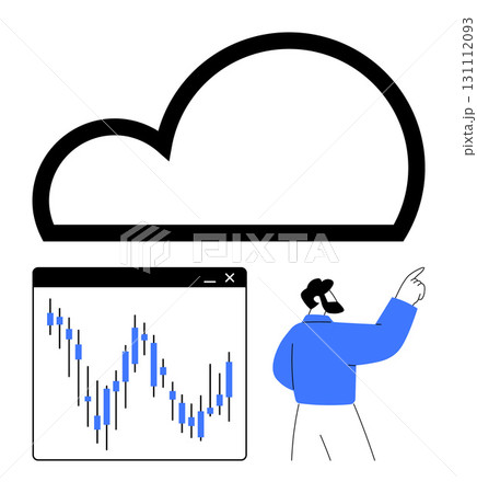 Cloud icon, data chart window, businessman pointing. Ideal for cloud computing, data analysis, finance, business strategy, stock market education technology use and remote work concepts. Line Cloud icon, data chart window, businessman pointing. Ideal for cloud computing, data analysis, finance, business strategy, stock market education technology use and remote work concepts. Line 131112093