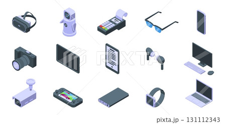 Isometric electronic gadgets. Ebook tablet laptop smartphone cvr camera smart watch. Cute 3d android robot. Technology devices, nifty vector set Isometric electronic gadgets. Ebook tablet laptop smartphone cvr camera smart watch. Cute 3d android robot. Technology devices, nifty vector set 131112343