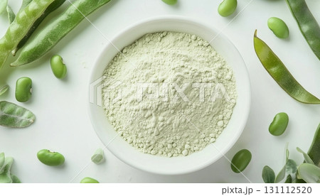 Green bean flour on white ceramic bowl gluten free healthy ingredient 131112520