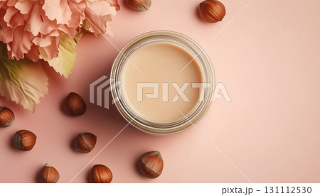 Hazelnut milk on glass jar for healthy drink on daily routine 131112530