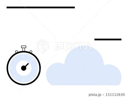 Stopwatch cloud and minimalist lines. Ideal for themes thumbs up time management, minimalism, tranquility, productivity, simplicity, modern design, digital concepts. Line metaphor 131112630