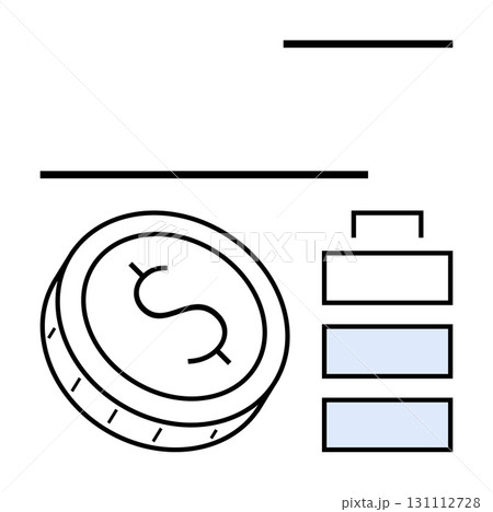 Coin with dollar symbol beside three horizontal progress bars symbolizing financial growth and progress. Ideal for finance, investments, savings, budgeting, economic reports, financial planning Coin with dollar symbol beside three horizontal progress bars symbolizing financial growth and progress. Ideal for finance, investments, savings, budgeting, economic reports, financial planning 131112728
