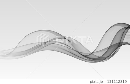 Flow of fluid abstract grey wave with smooth transparent layers on light gradient background. 131112819