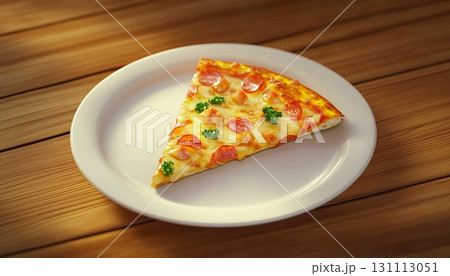 Pizza slice for snack food on white plate and wooden table Pizza slice for snack food on white plate and wooden table 131113051