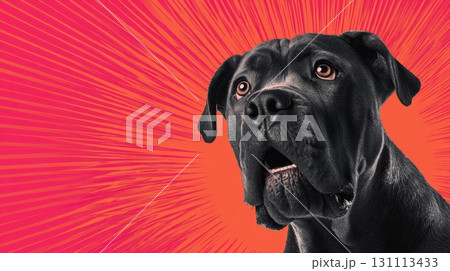 Astonished Cane Corso Dog with Expressive Face on Bright Background 131113433