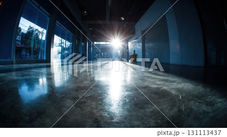 Glossy Modern Cement Floor with Illuminated Space and Shadows 131113437