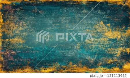 Sunlit Chalkboard Texture with Rough Dark Background and Colorful Accents 131113485