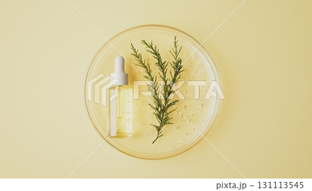 Natural tea tree oil water serum extract on bottle serum and glassware preparation for skincare ingredient 131113545
