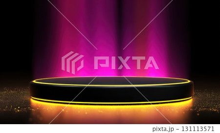 Abstract Black Round Podium with Bright Lighting for Cosmetics Display 131113571