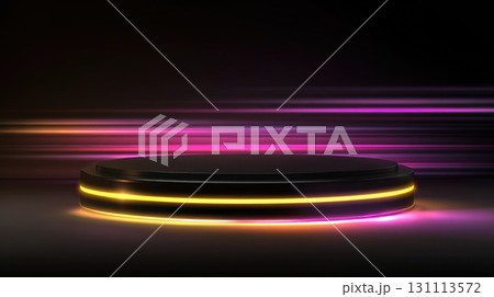 Abstract Black Round Podium for Cosmetics Display with Glow Effects 131113572