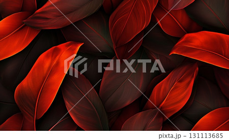 Closeup red orange leaves texture darkness dramatic effect foliage botanical 131113685